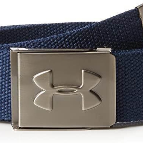 BRAND NEW men under armour golf webbing adjustable reversible navy / khahi belt - Picture 3 of 8